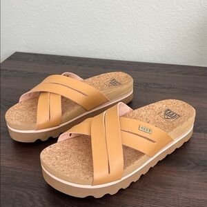 Women’s Reef Kaia Cross Slide Sandals Size 8, Natural Brown Tan Slip On